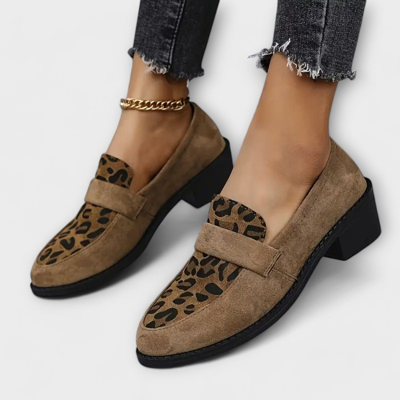Dames Suède Loafers Met Luipaardmotief