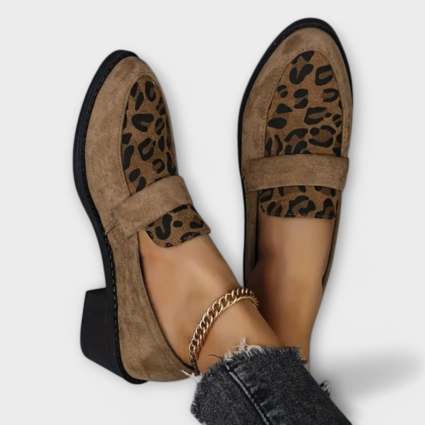 Dames Suède Loafers Met Luipaardmotief