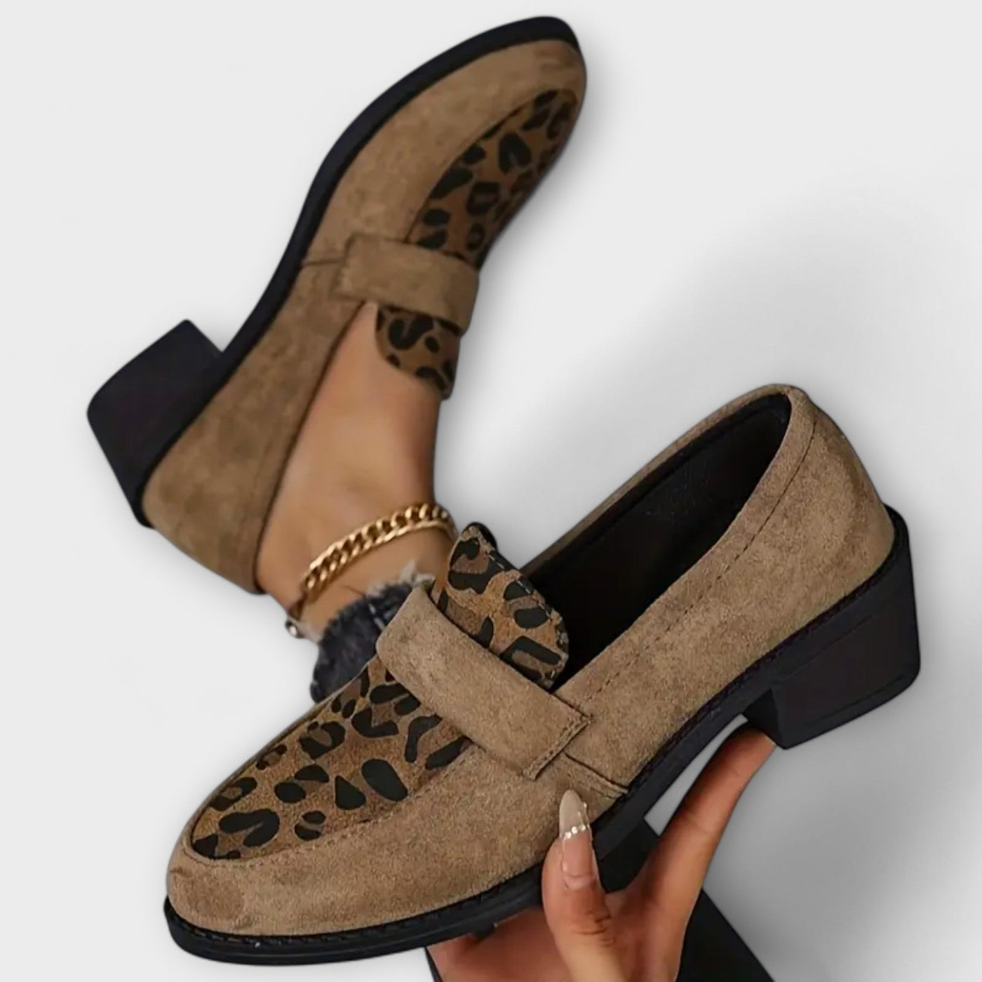 Dames Suède Loafers Met Luipaardmotief