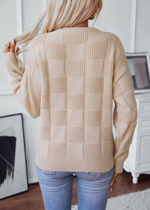 Dames Gebreide Sweater Met Geruit Patroon En Lange Mouwen