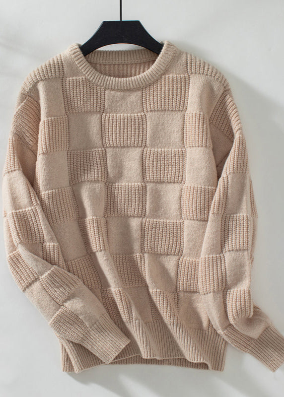 Dames Gebreide Sweater Met Geruit Patroon En Lange Mouwen