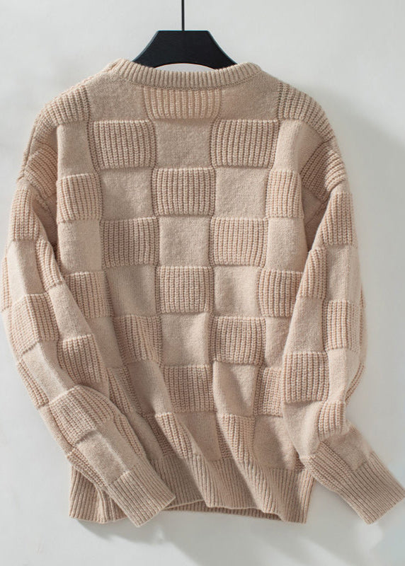 Dames Gebreide Sweater Met Geruit Patroon En Lange Mouwen