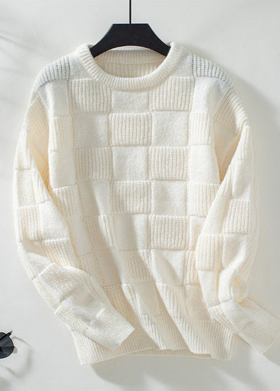 Dames Gebreide Sweater Met Geruit Patroon En Lange Mouwen