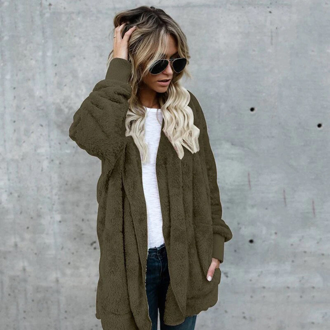 Dames Elegante Lange Cardigan Met Lange Mouwen In Fleece