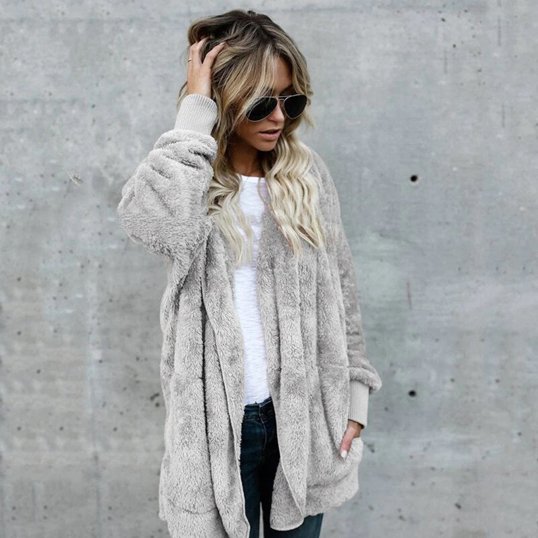 Dames Elegante Lange Cardigan Met Lange Mouwen In Fleece