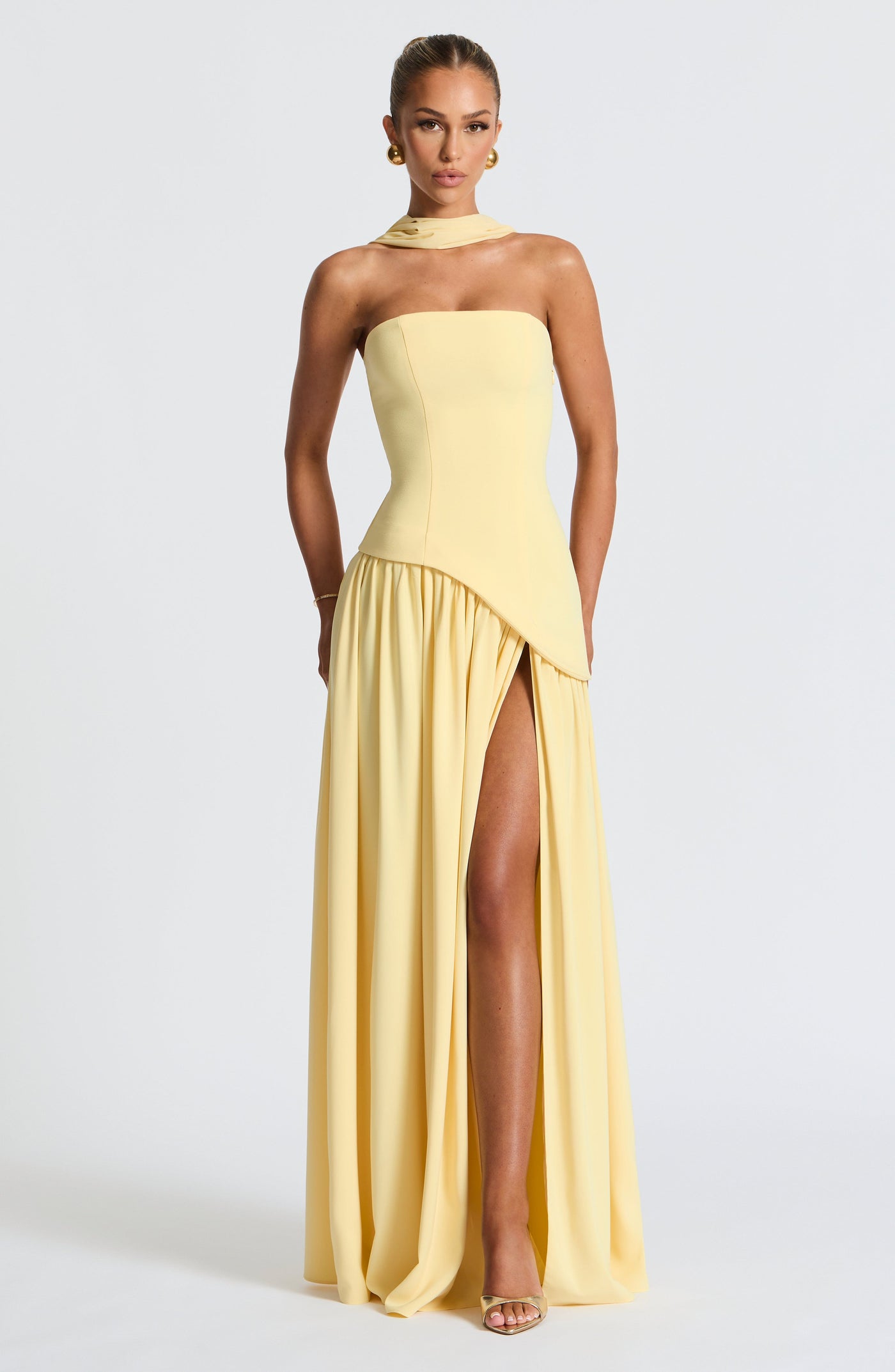 Dames Maxi Strapless Jurk Met Asymmetrische Zoom En Hoge Split