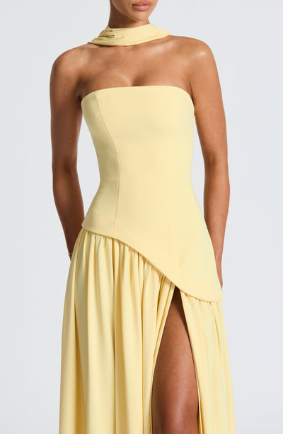 Dames Maxi Strapless Jurk Met Asymmetrische Zoom En Hoge Split