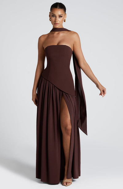 Dames Maxi Strapless Jurk Met Asymmetrische Zoom En Hoge Split