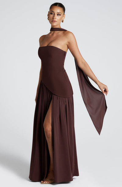 Dames Maxi Strapless Jurk Met Asymmetrische Zoom En Hoge Split