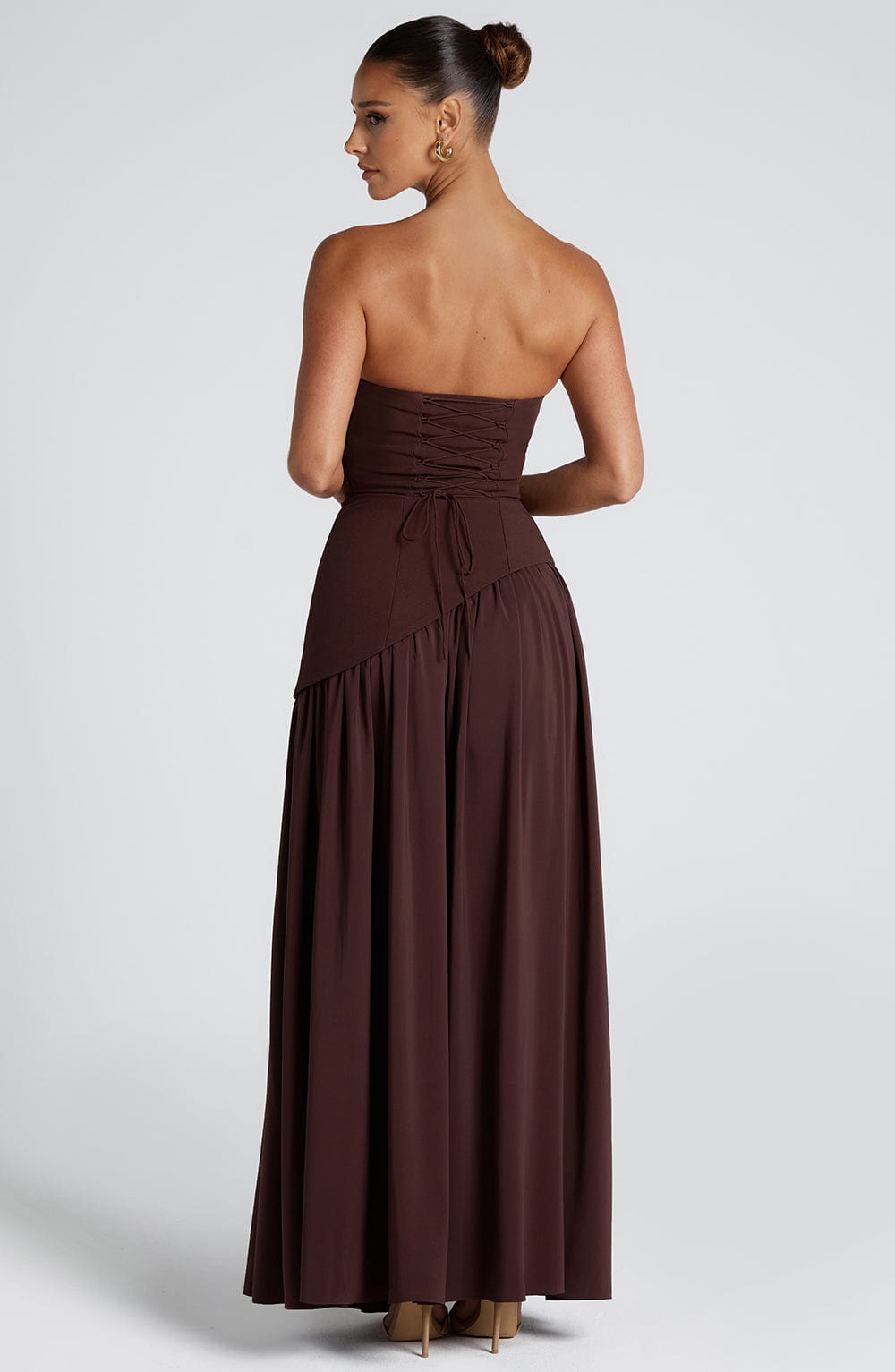 Dames Maxi Strapless Jurk Met Asymmetrische Zoom En Hoge Split