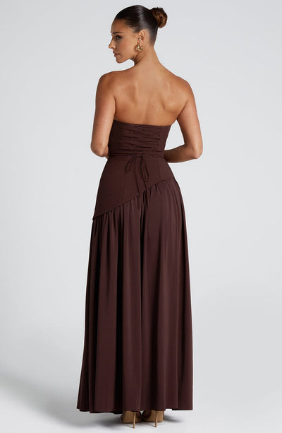 Dames Maxi Strapless Jurk Met Asymmetrische Zoom En Hoge Split