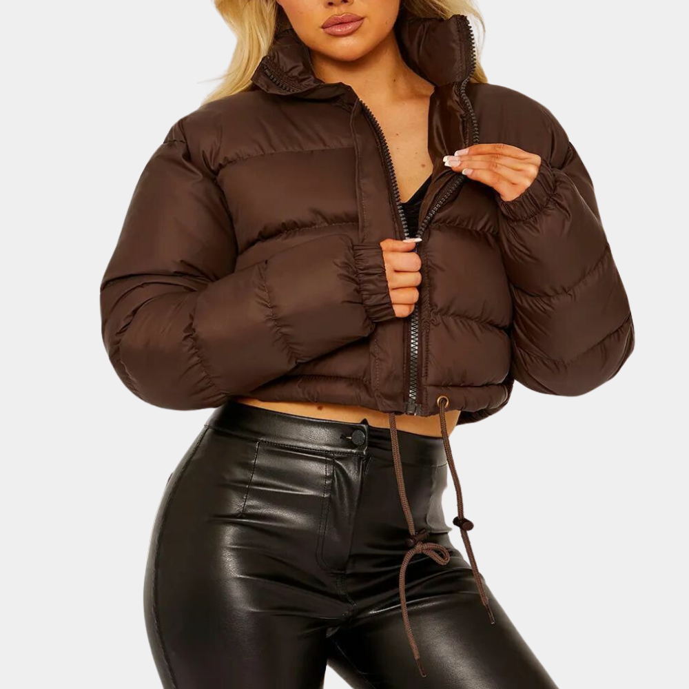 Dames Trendy Pufferjas In Kort Model Met Hoge Kraag