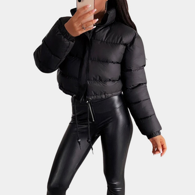 Dames Trendy Pufferjas In Kort Model Met Hoge Kraag