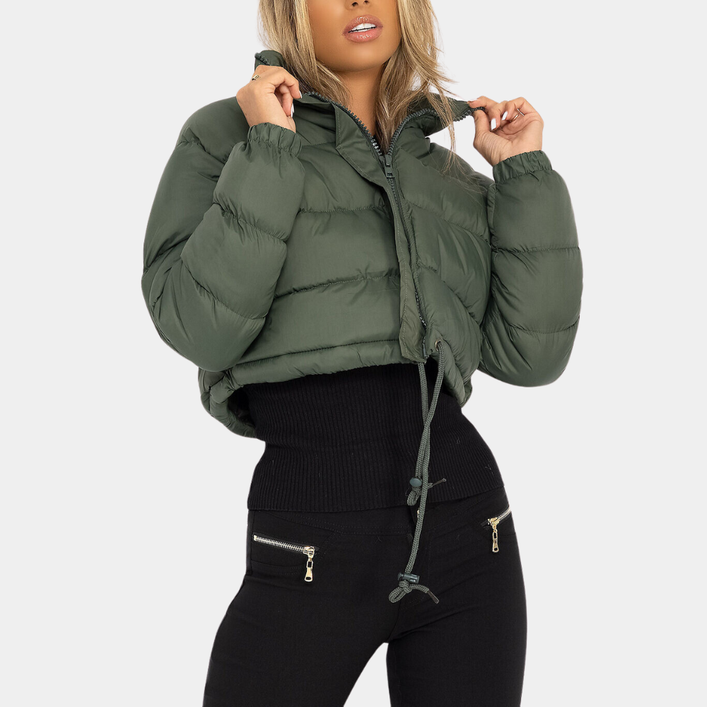 Dames Trendy Pufferjas In Kort Model Met Hoge Kraag