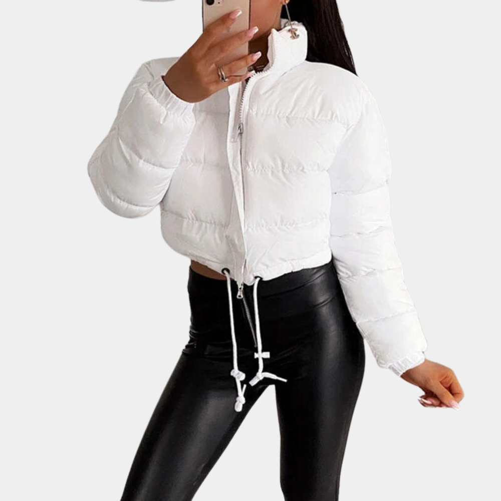 Dames Trendy Pufferjas In Kort Model Met Hoge Kraag