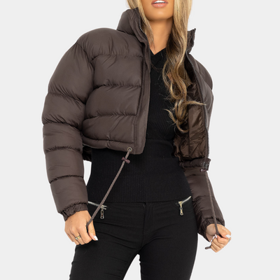 Dames Trendy Pufferjas In Kort Model Met Hoge Kraag