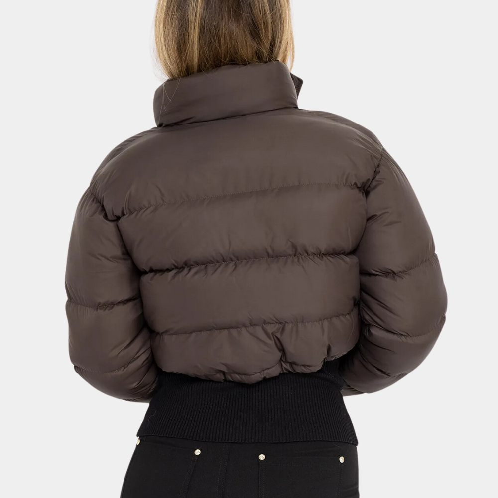 Dames Trendy Pufferjas In Kort Model Met Hoge Kraag