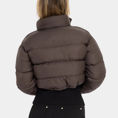 Dames Trendy Pufferjas In Kort Model Met Hoge Kraag