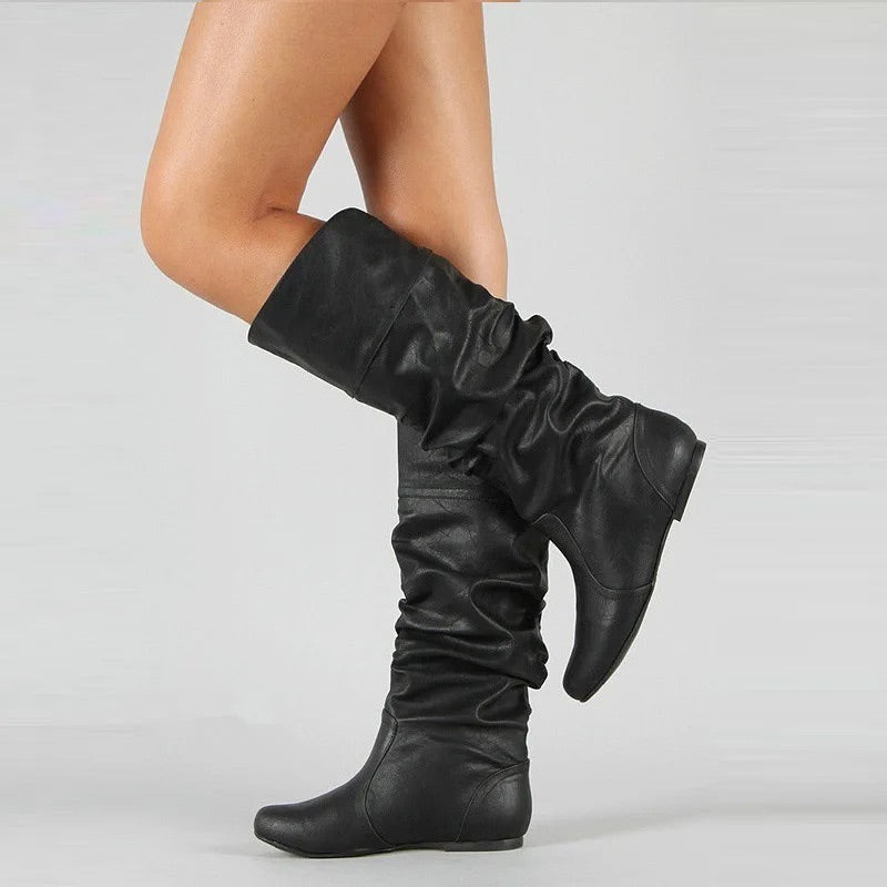 Dames Leren Laarzen met Platte Zool