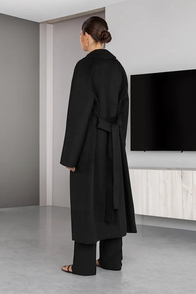 Dames Lange Wollen Trenchcoat Met Reverskraag En Elegante Pasvorm