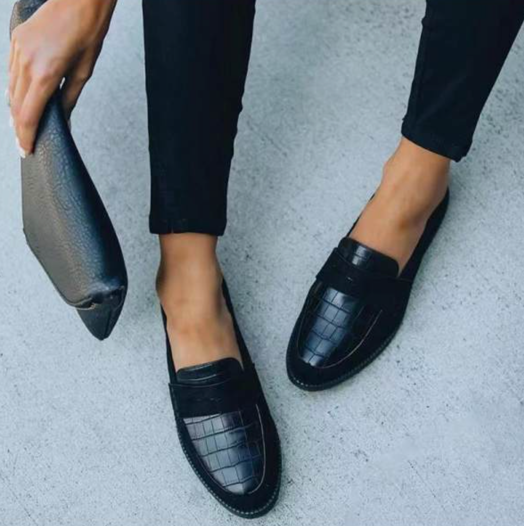 Dames Vegan Leren Loafers Met Glanzende Krokodillenstructuur