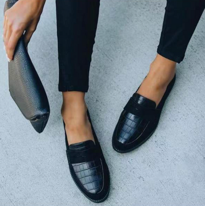 Dames Vegan Leren Loafers Met Glanzende Krokodillenstructuur