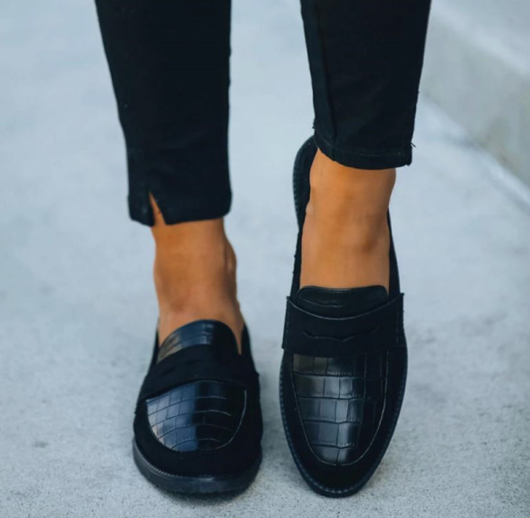 Dames Vegan Leren Loafers Met Glanzende Krokodillenstructuur