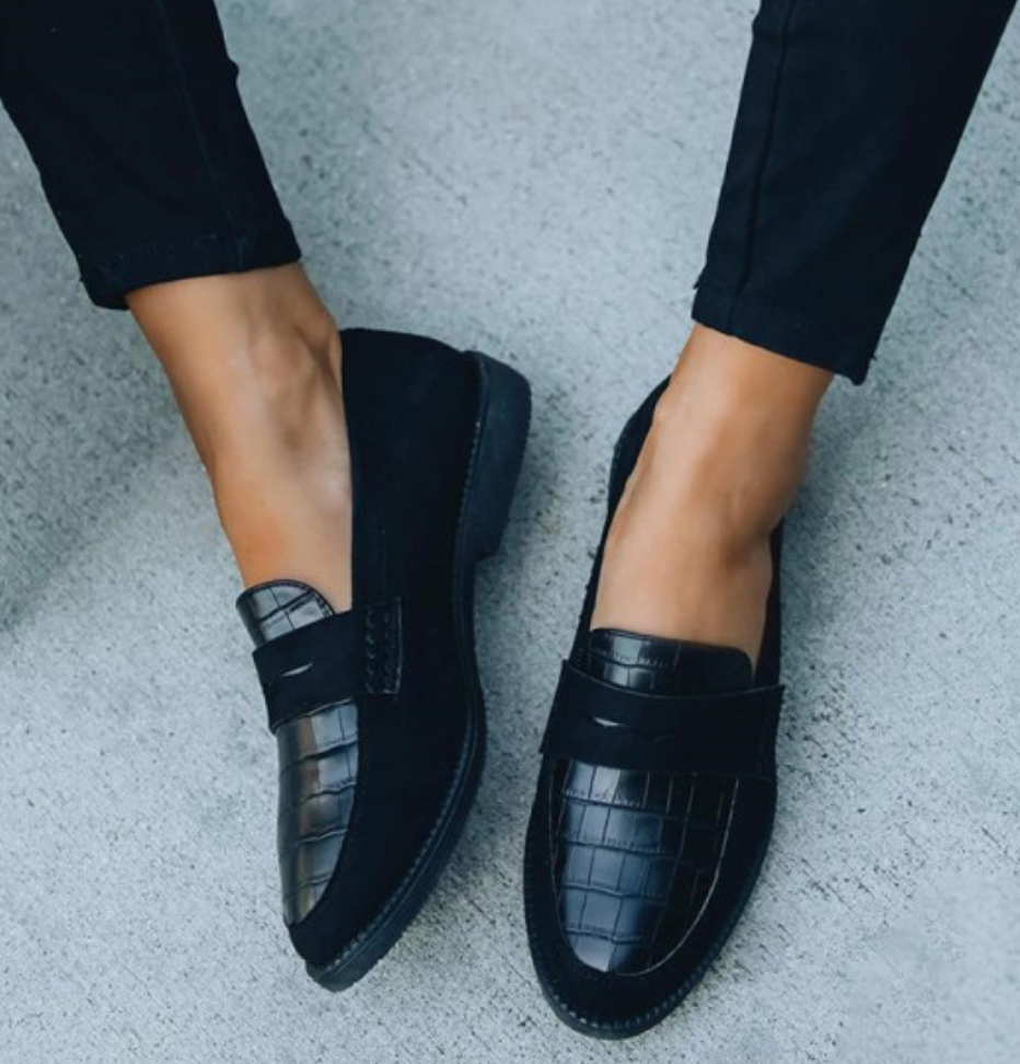 Dames Vegan Leren Loafers Met Glanzende Krokodillenstructuur