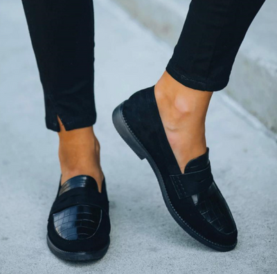 Dames Vegan Leren Loafers Met Glanzende Krokodillenstructuur