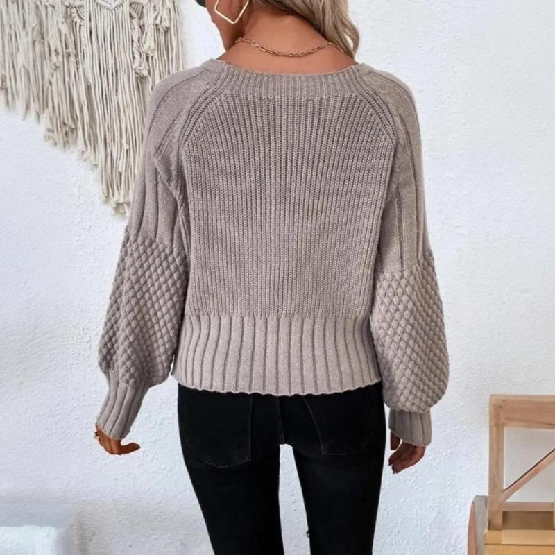 Dames Gebreide Cardigan Met Knoopsluiting En Ballonmouwen