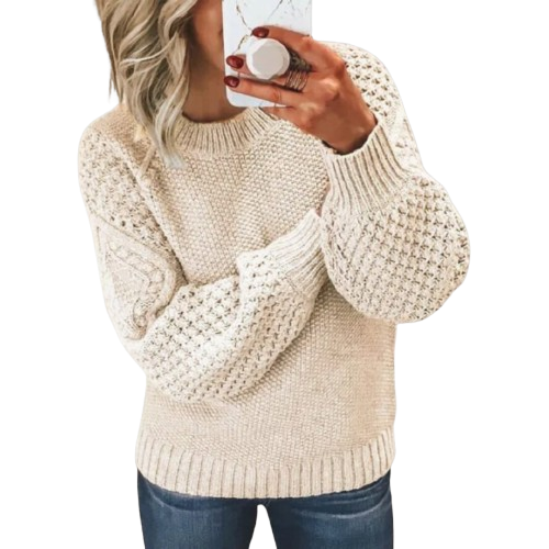 Dames Gebreide Sweater Met Structuurpatroon En Lange Mouwen