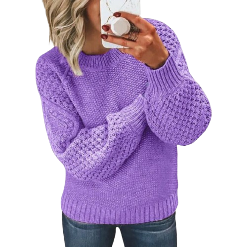 Dames Gebreide Sweater Met Structuurpatroon En Lange Mouwen