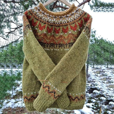 Dames Wollen Wintertrui Met Ronde Hals En Noors Motief