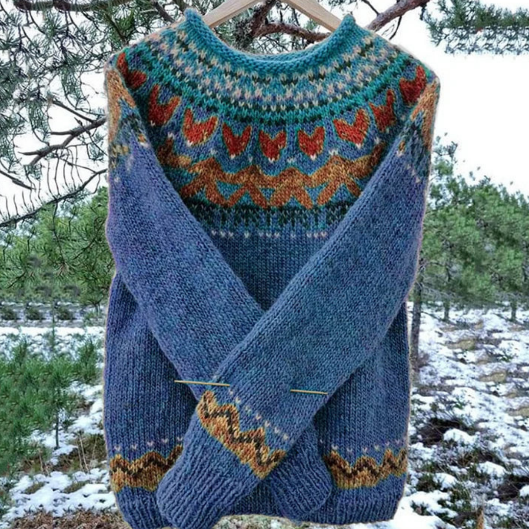 Dames Wollen Wintertrui Met Ronde Hals En Noors Motief