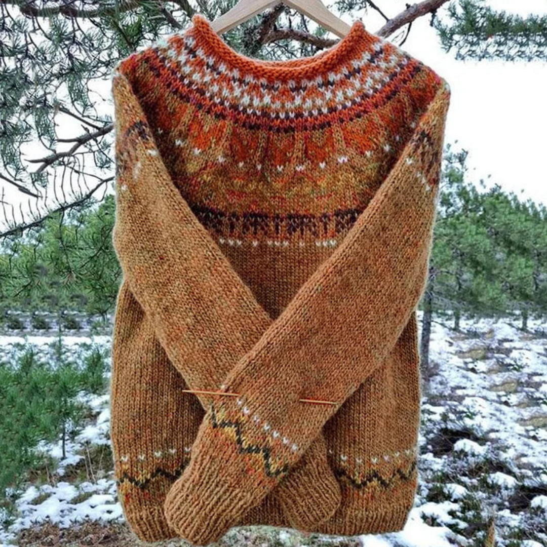 Dames Wollen Wintertrui Met Ronde Hals En Noors Motief