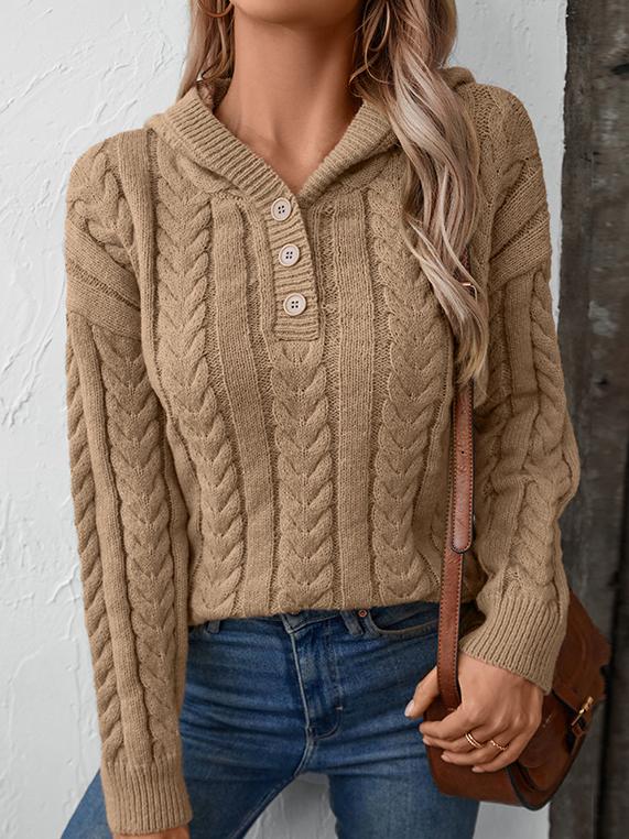 Dames Vintage Gebreide Trui Met Capuchon En Knoopsluiting