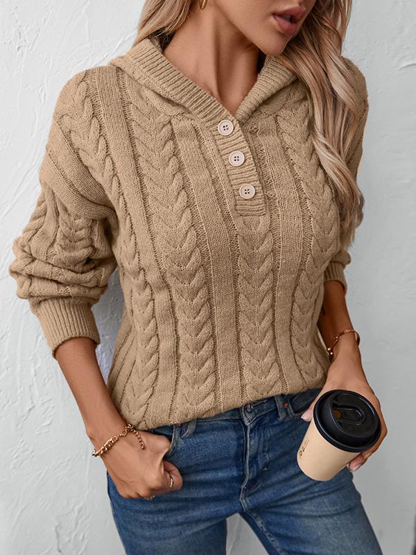 Dames Vintage Gebreide Trui Met Capuchon En Knoopsluiting