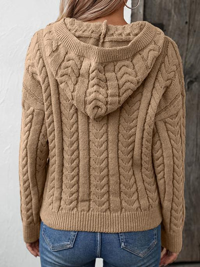 Dames Vintage Gebreide Trui Met Capuchon En Knoopsluiting