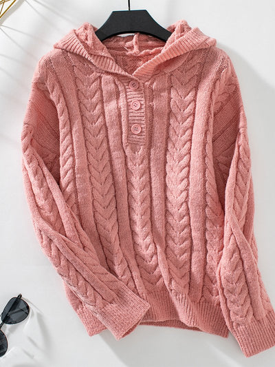 Dames Vintage Gebreide Trui Met Capuchon En Knoopsluiting