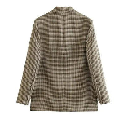 Dames Vintage Geruite Blazer Met Lange Mouwen