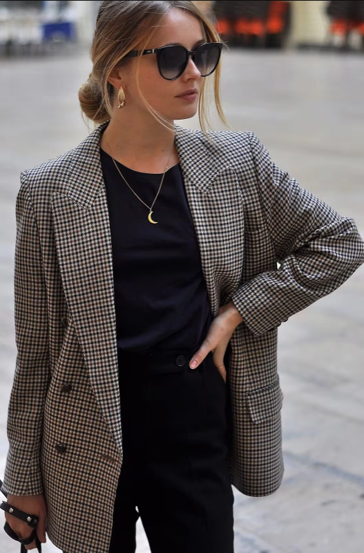 Dames Vintage Geruite Blazer Met Lange Mouwen