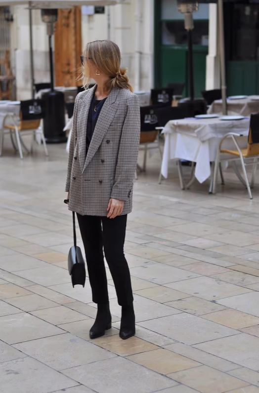 Dames Vintage Geruite Blazer Met Lange Mouwen