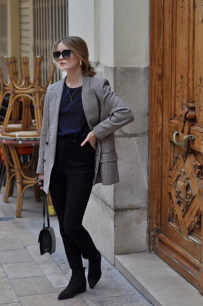 Dames Vintage Geruite Blazer Met Lange Mouwen