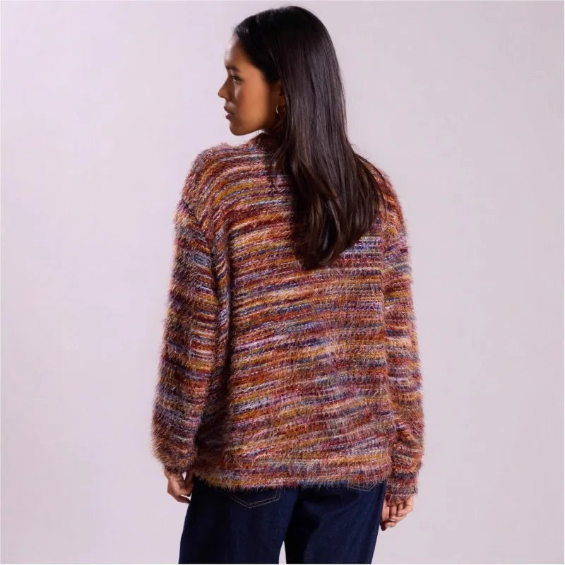 Dames Multicolor Gebreide Cardigan Met Knoopsluiting En Lange Mouwen