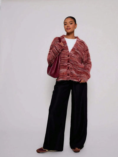 Dames Multicolor Gebreide Cardigan Met Knoopsluiting En Lange Mouwen