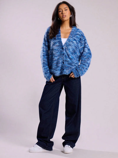 Dames Multicolor Gebreide Cardigan Met Knoopsluiting En Lange Mouwen
