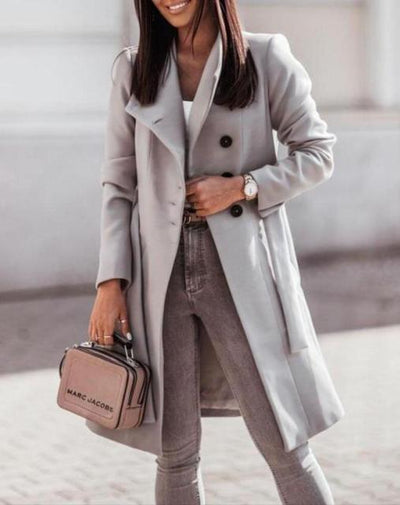 Dames Lange Trenchcoat Met Knoopsluiting En Taille Riem