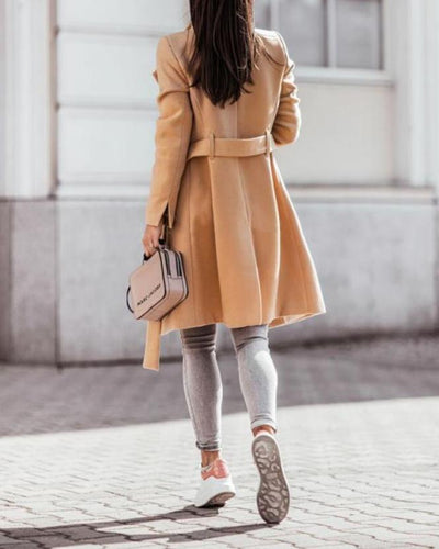 Dames Lange Trenchcoat Met Knoopsluiting En Taille Riem