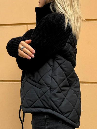 Dames Gebreide Winterjas Met Ritssluiting En Quilted Voorkant