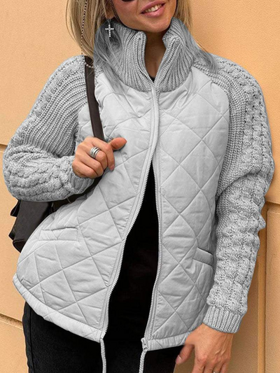 Dames Gebreide Winterjas Met Ritssluiting En Quilted Voorkant